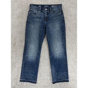 J.Crew The Nipped Straight High Rise Rigid Jeans Womens 26P Blue Release Raw Hem